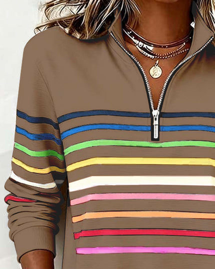 Women's Pullover Sweater with Quarter Zip and Stripes