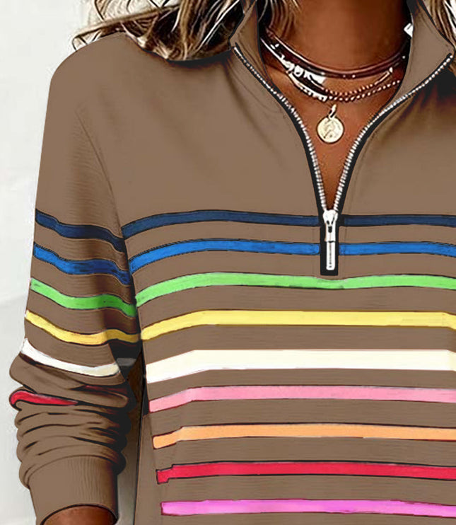 Women's Pullover Sweater with Quarter Zip and Stripes