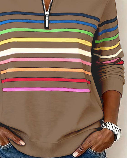 Women's Pullover Sweater with Quarter Zip and Stripes