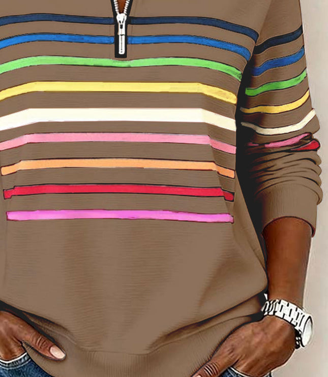 Women's Pullover Sweater with Quarter Zip and Stripes