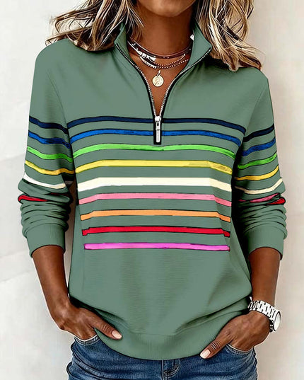 Women's Pullover Sweater with Quarter Zip and Stripes