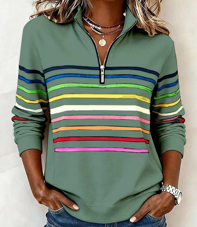 Women's Pullover Sweater with Quarter Zip and Stripes