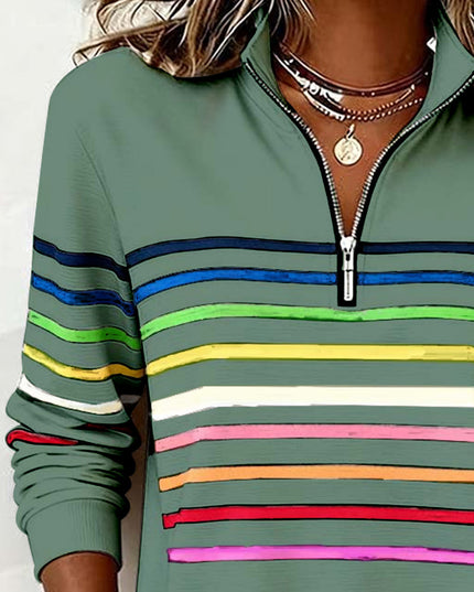 Women's Pullover Sweater with Quarter Zip and Stripes