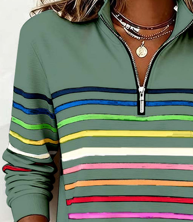 Women's Pullover Sweater with Quarter Zip and Stripes