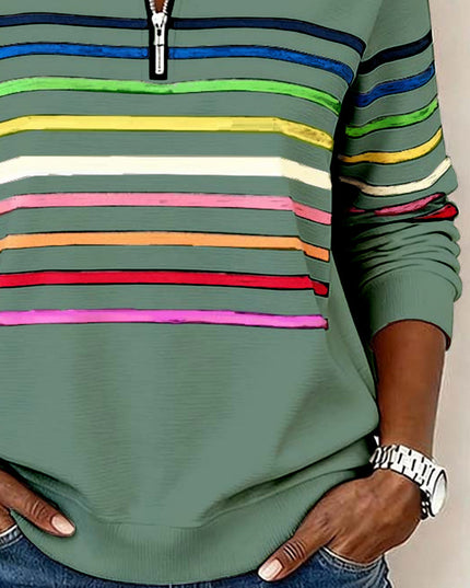 Women's Pullover Sweater with Quarter Zip and Stripes