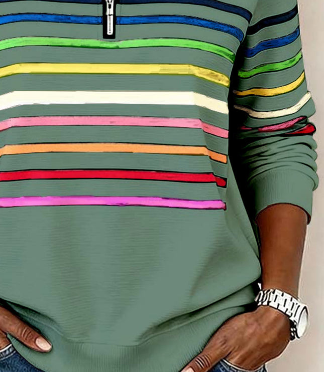 Women's Pullover Sweater with Quarter Zip and Stripes