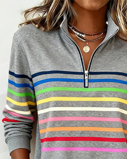 Women's Pullover Sweater with Quarter Zip and Stripes