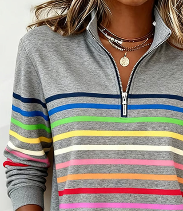 Women's Pullover Sweater with Quarter Zip and Stripes