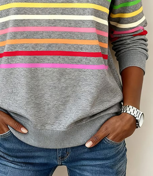 Women's Pullover Sweater with Quarter Zip and Stripes