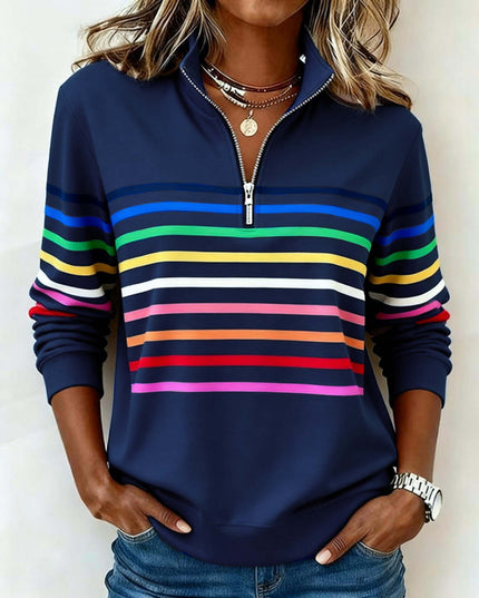 Women's Pullover Sweater with Quarter Zip and Stripes