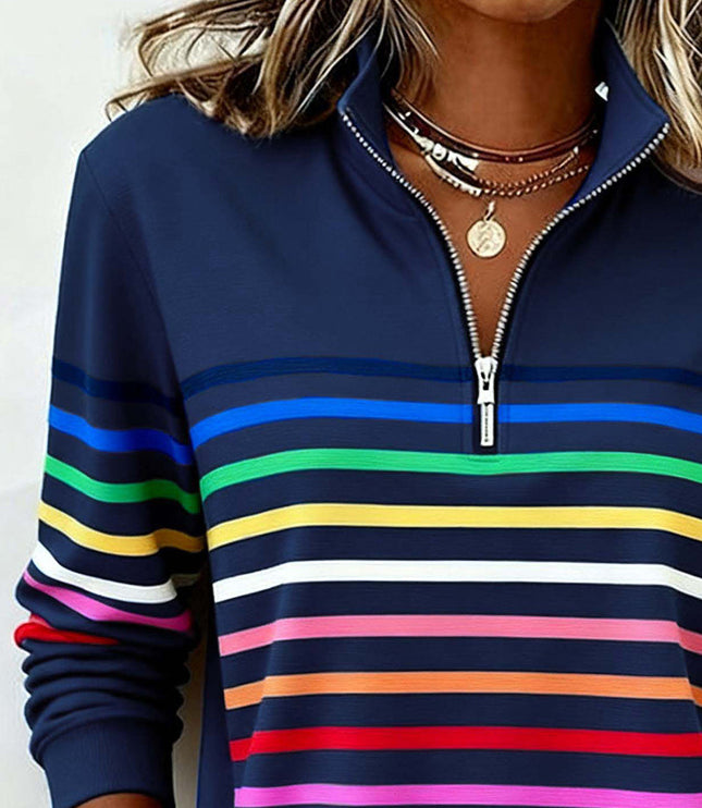Women's Pullover Sweater with Quarter Zip and Stripes