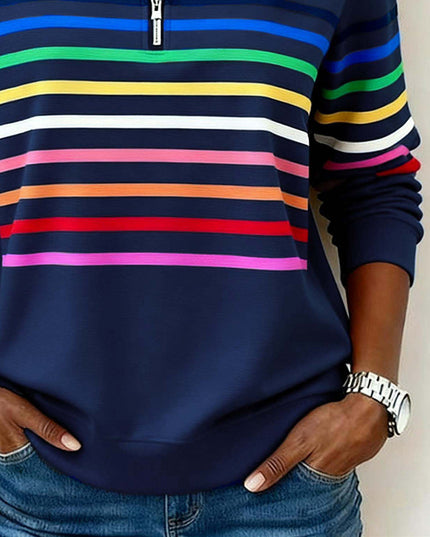 Women's Pullover Sweater with Quarter Zip and Stripes