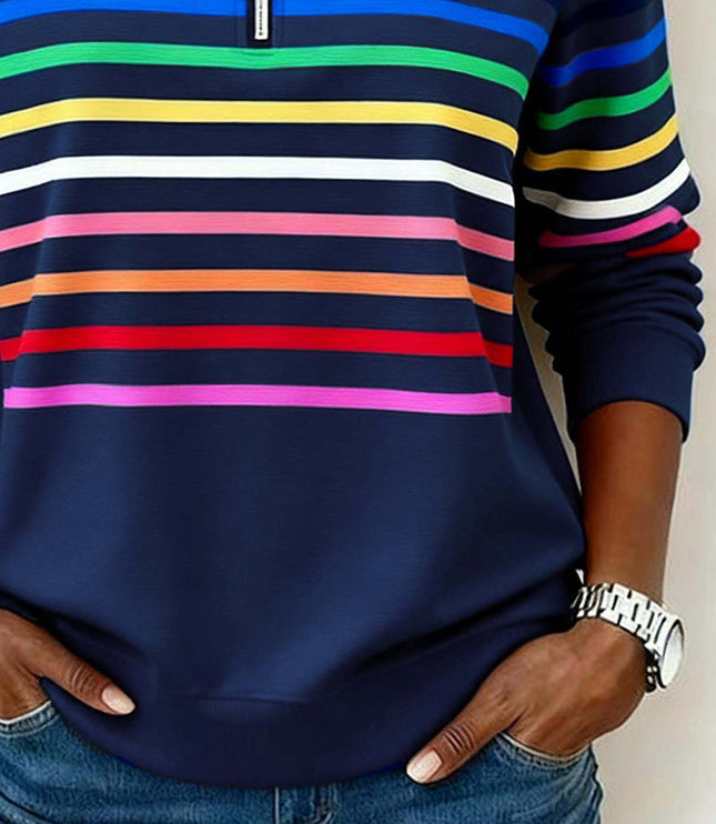 Women's Pullover Sweater with Quarter Zip and Stripes