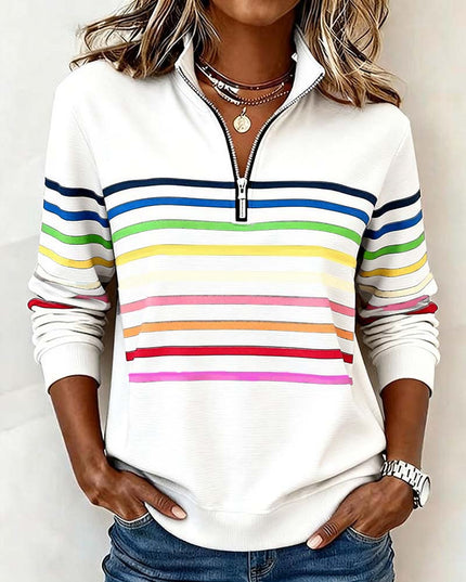 Women's Pullover Sweater with Quarter Zip and Stripes