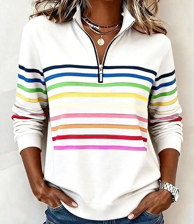 Women's Pullover Sweater with Quarter Zip and Stripes