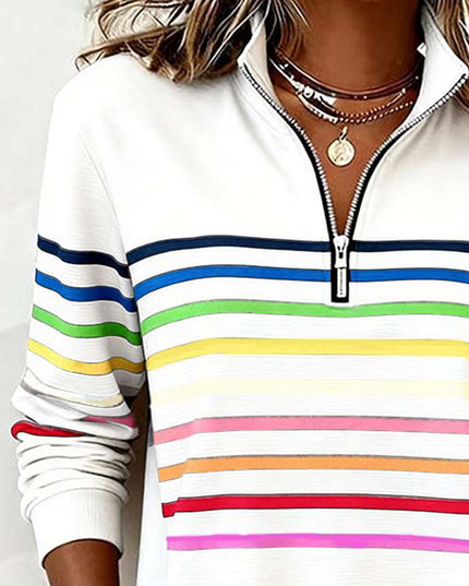 Women's Pullover Sweater with Quarter Zip and Stripes