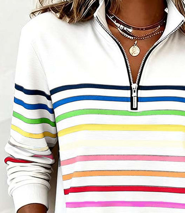 Women's Pullover Sweater with Quarter Zip and Stripes