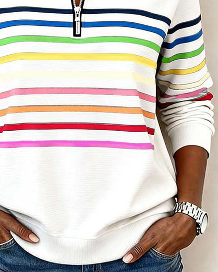 Women's Pullover Sweater with Quarter Zip and Stripes