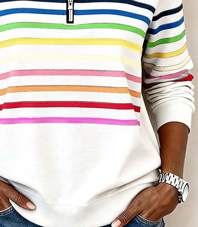 Women's Pullover Sweater with Quarter Zip and Stripes