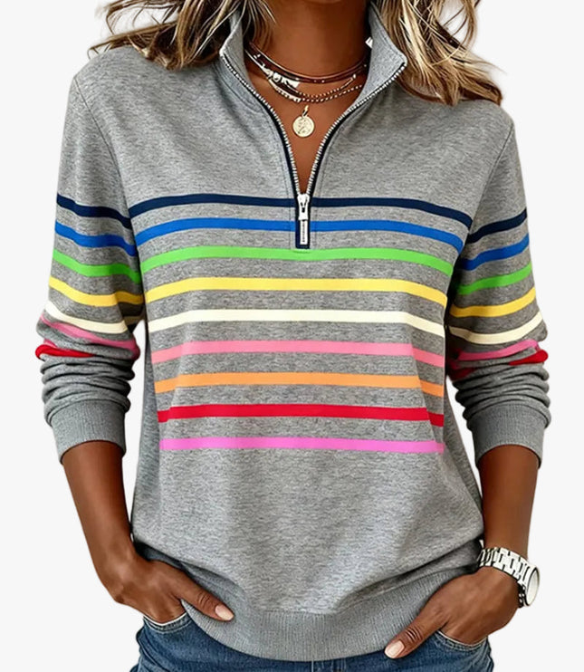 Women's Pullover Sweater with Quarter Zip and Stripes
