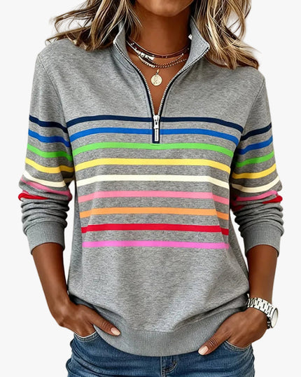 Women's Pullover Sweater with Quarter Zip and Stripes