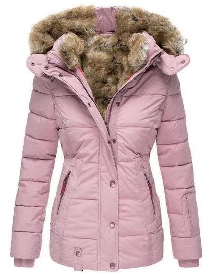 Women's Quilted Jacket with Faux Fur Trim Hood