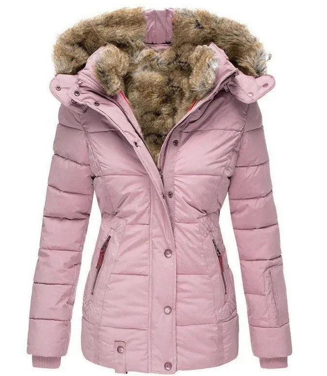 Women's Quilted Jacket with Faux Fur Trim Hood
