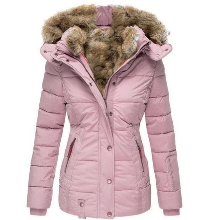 Women's Quilted Jacket with Faux Fur Trim Hood