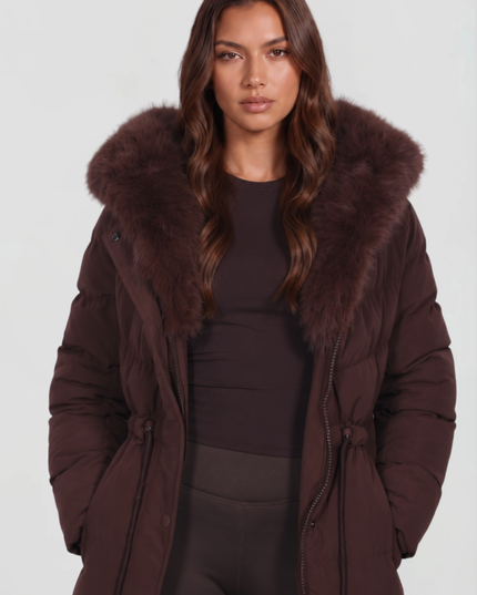 Women's Quilted Puffer Coat, Hooded and Trimmed in Faux Fur