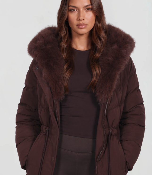 Women's Quilted Puffer Coat, Hooded and Trimmed in Faux Fur