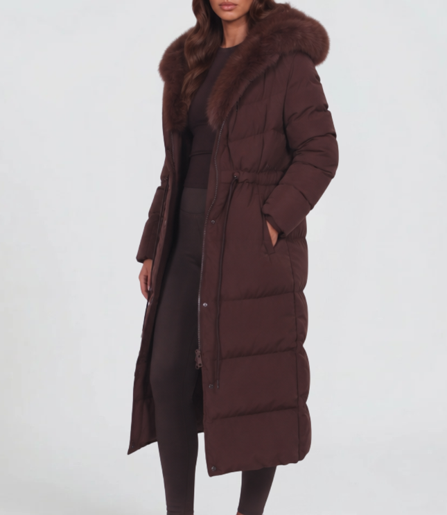 Women's Quilted Puffer Coat, Hooded and Trimmed in Faux Fur