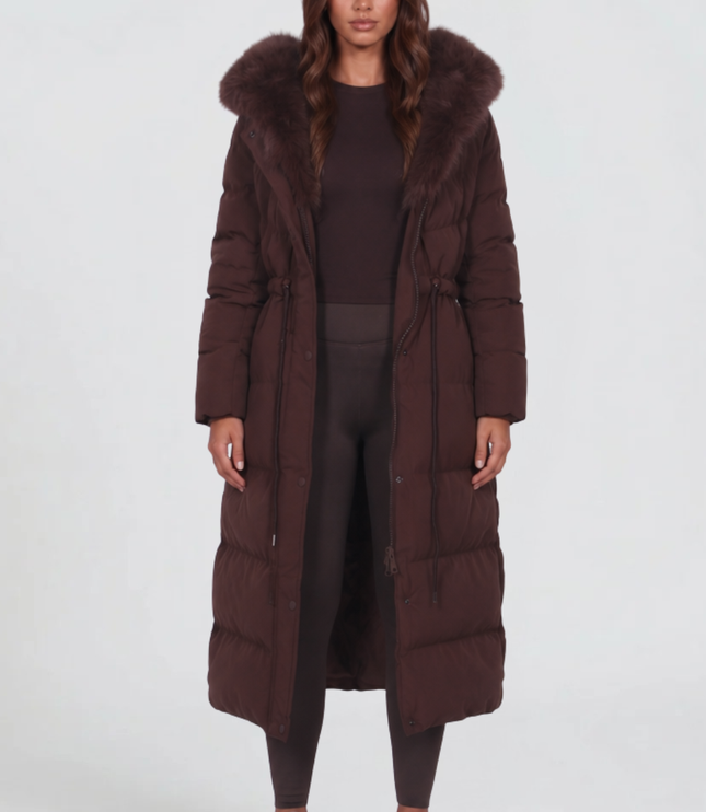 Women's Quilted Puffer Coat, Hooded and Trimmed in Faux Fur