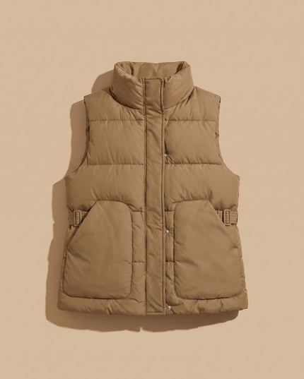 Women's Quilted Puffer Vest with Stand Collar and Flap Pockets