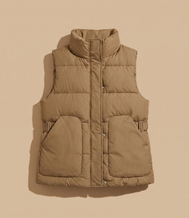 Women's Quilted Puffer Vest with Stand Collar and Flap Pockets