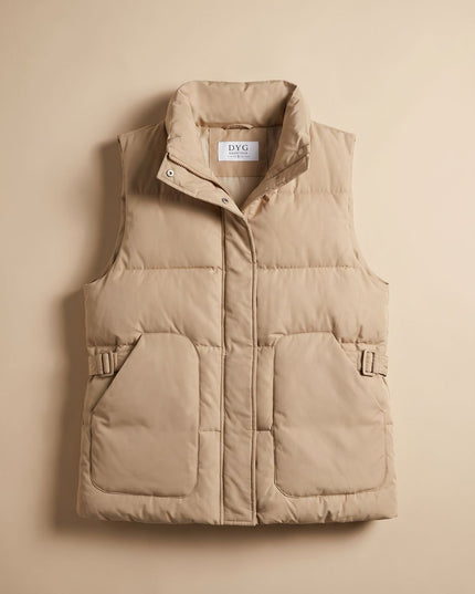 Women's Quilted Puffer Vest with Stand Collar and Flap Pockets