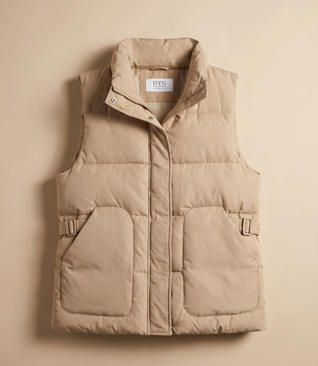 Women's Quilted Puffer Vest with Stand Collar and Flap Pockets