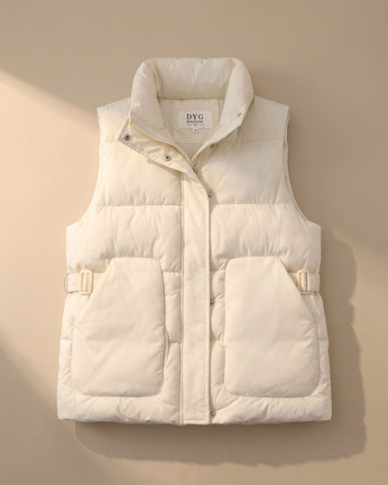 Women's Quilted Puffer Vest with Stand Collar and Flap Pockets