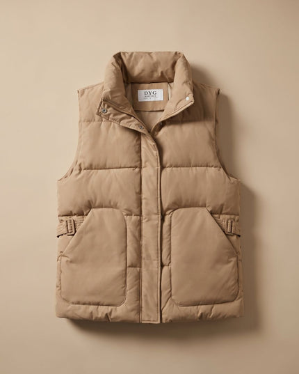 Women's Quilted Puffer Vest with Stand Collar and Flap Pockets