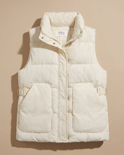 Women's Quilted Puffer Vest with Stand Collar and Flap Pockets