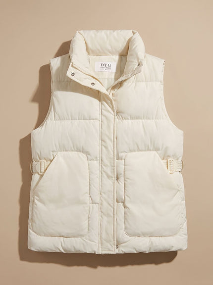 Women's Quilted Puffer Vest with Stand Collar and Flap Pockets