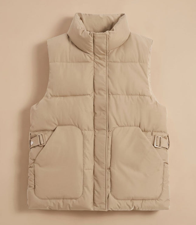 Women's Quilted Puffer Vest with Stand Collar and Flap Pockets