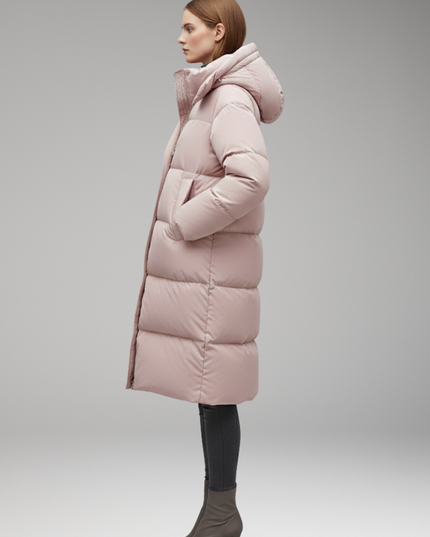 Women's Quilted Winter Jacket, Cut Long with a Hood