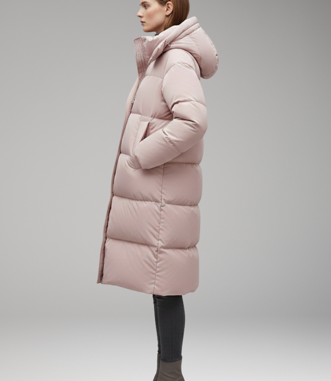 Women's Quilted Winter Jacket, Cut Long with a Hood