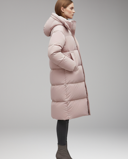 Women's Quilted Winter Jacket, Cut Long with a Hood
