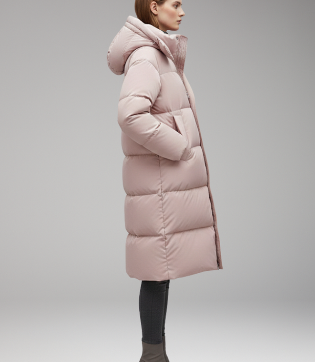 Women's Quilted Winter Jacket, Cut Long with a Hood