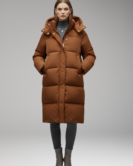 Women's Quilted Winter Jacket, Cut Long with a Hood