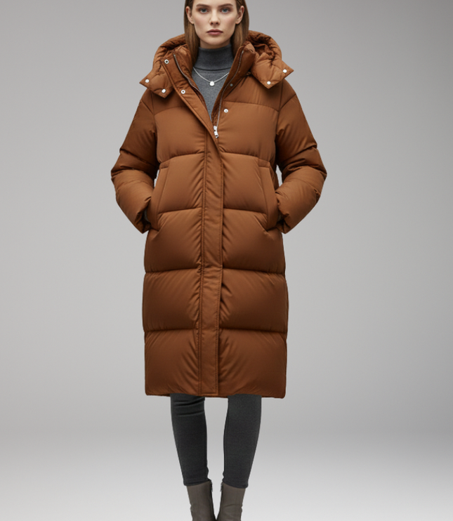 Women's Quilted Winter Jacket, Cut Long with a Hood