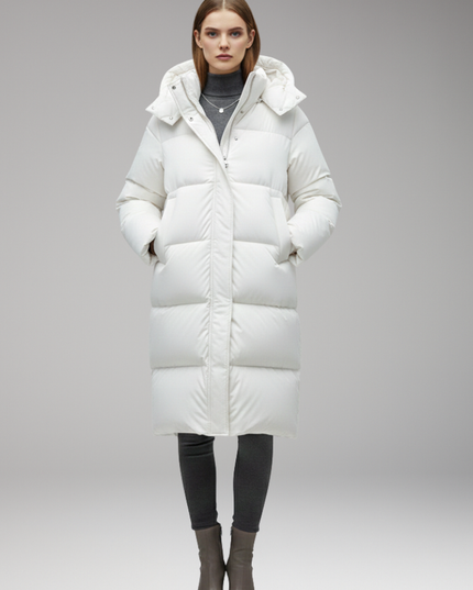 Women's Quilted Winter Jacket, Cut Long with a Hood