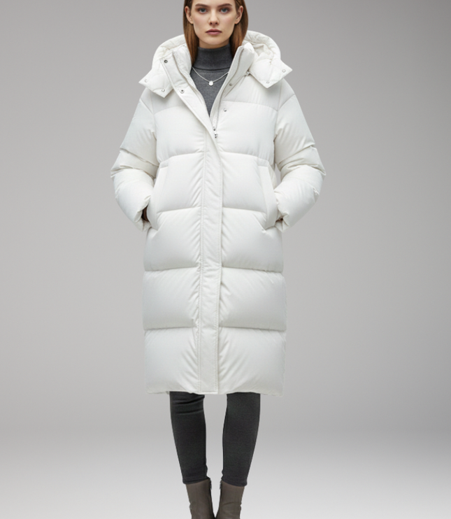 Women's Quilted Winter Jacket, Cut Long with a Hood