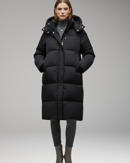 Women's Quilted Winter Jacket, Cut Long with a Hood